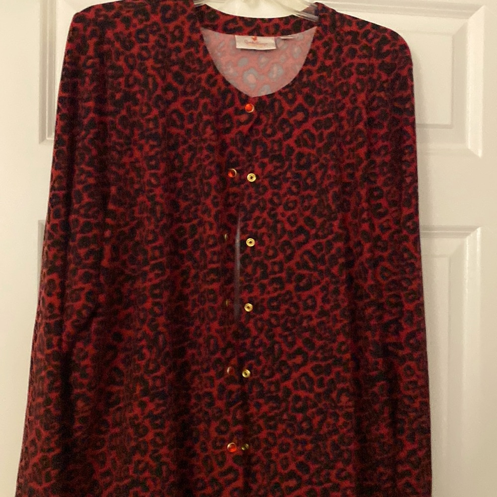Red and Black Animal Print Cardigan